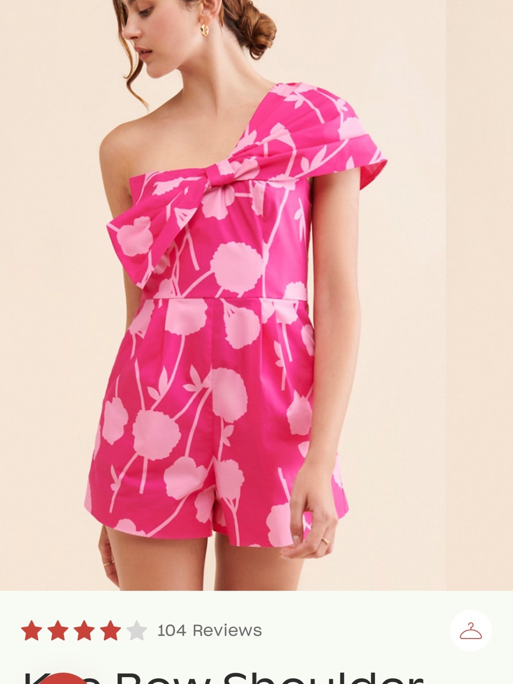 AMUR Hot Pink One-Shoulder Floral Romper with Bow